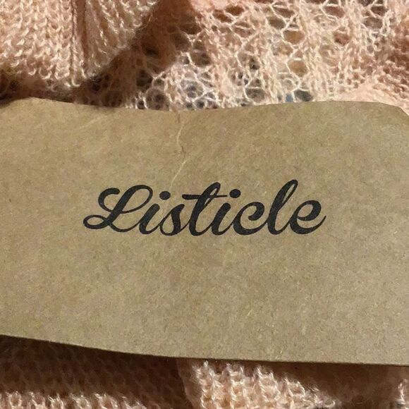 Listicle Pale Pink Ruffle Yoke Feminine Romantic Open Knit Pullover Sweater NEW - Picture 15 of 16